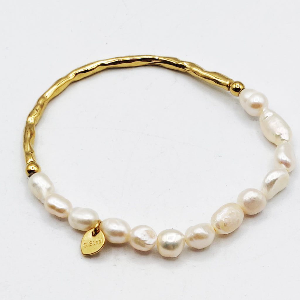 Bracelet Mi Rigide Mi Perles d'imitation Blanches