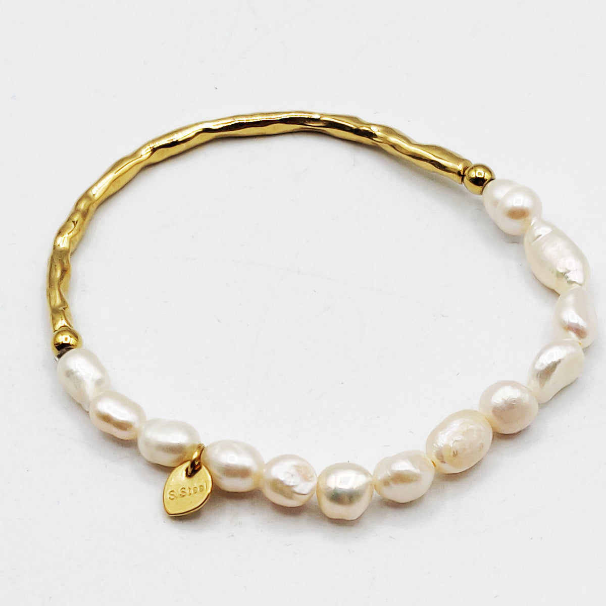 Bracelet Mi Rigide Mi Perles d'imitation Blanches