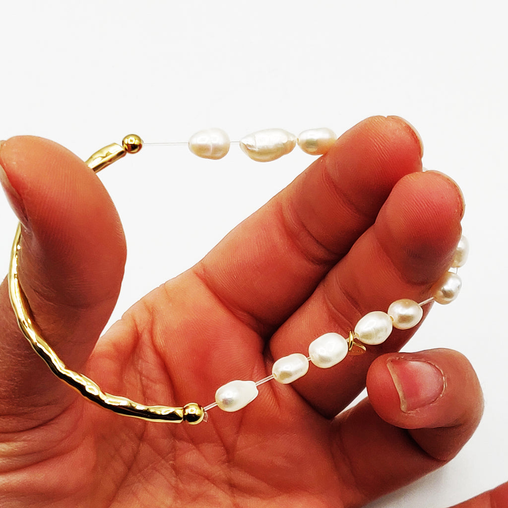 Bracelet Mi Rigide Mi Perles d'imitation Blanches