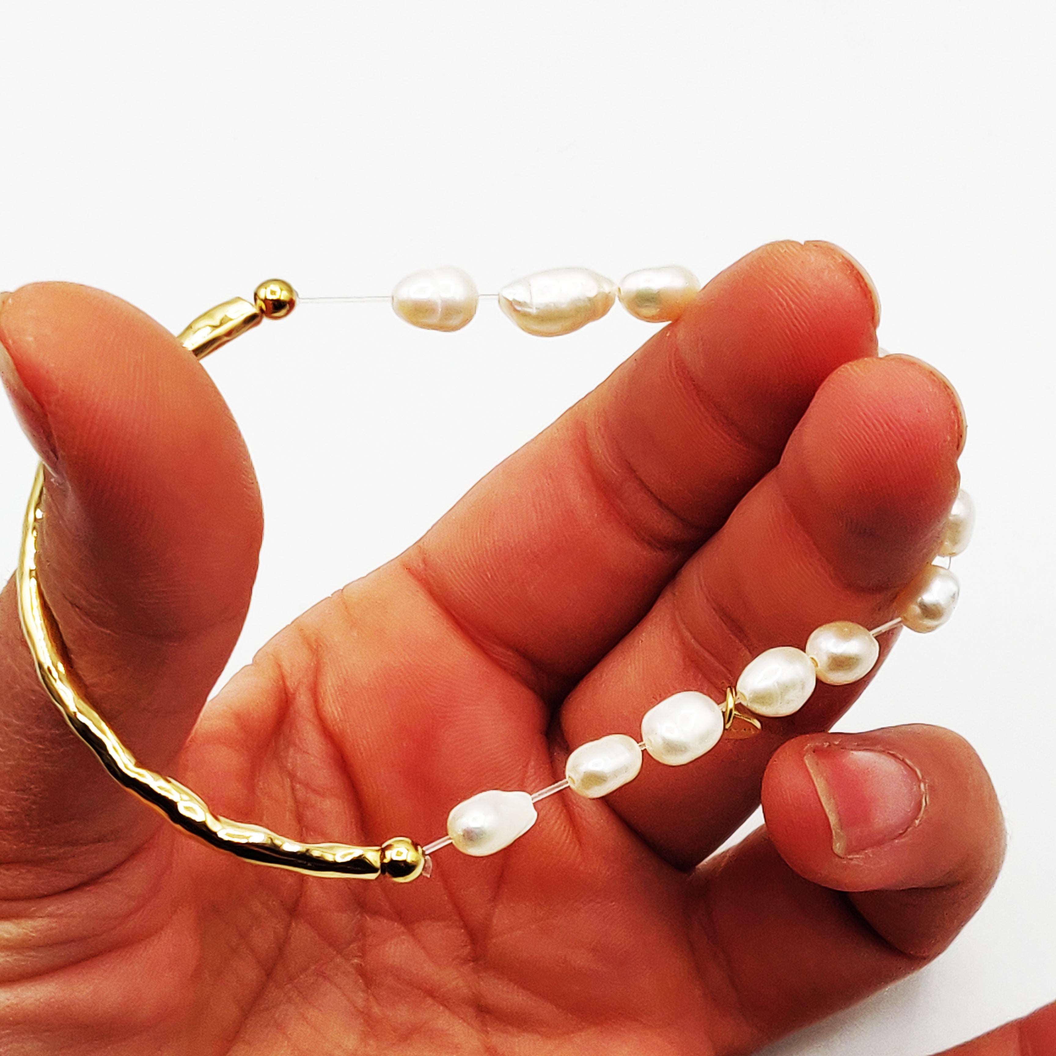 Bracelet Mi Rigide Mi Perles d'imitation Blanches