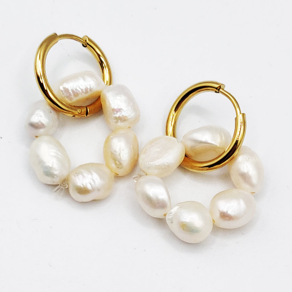 Boucles d'oreilles Cercles de Perles d'imitation Blanches