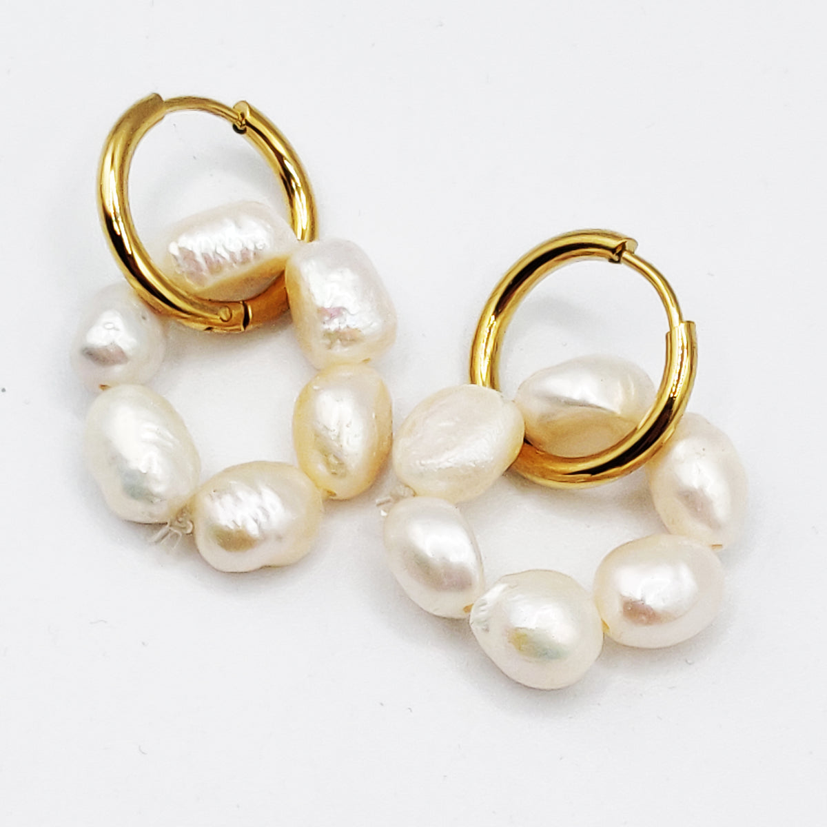 Boucles d'oreilles Cercles de Perles d'imitation Blanches