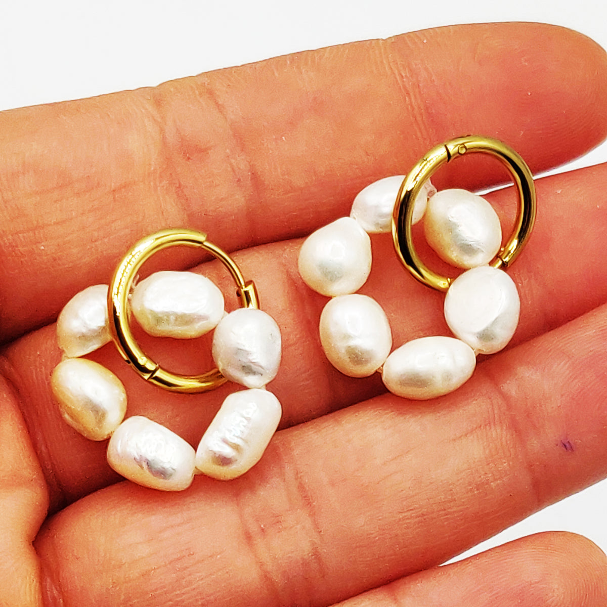 Boucles d'oreilles Cercles de Perles d'imitation Blanches