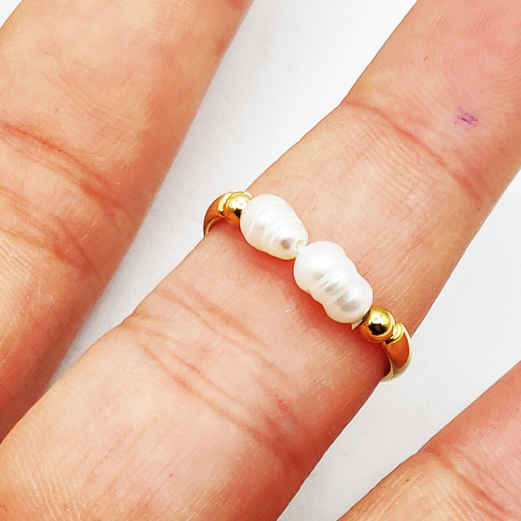 Bague Mi Rigide Mi Perles d'imitation Blanches