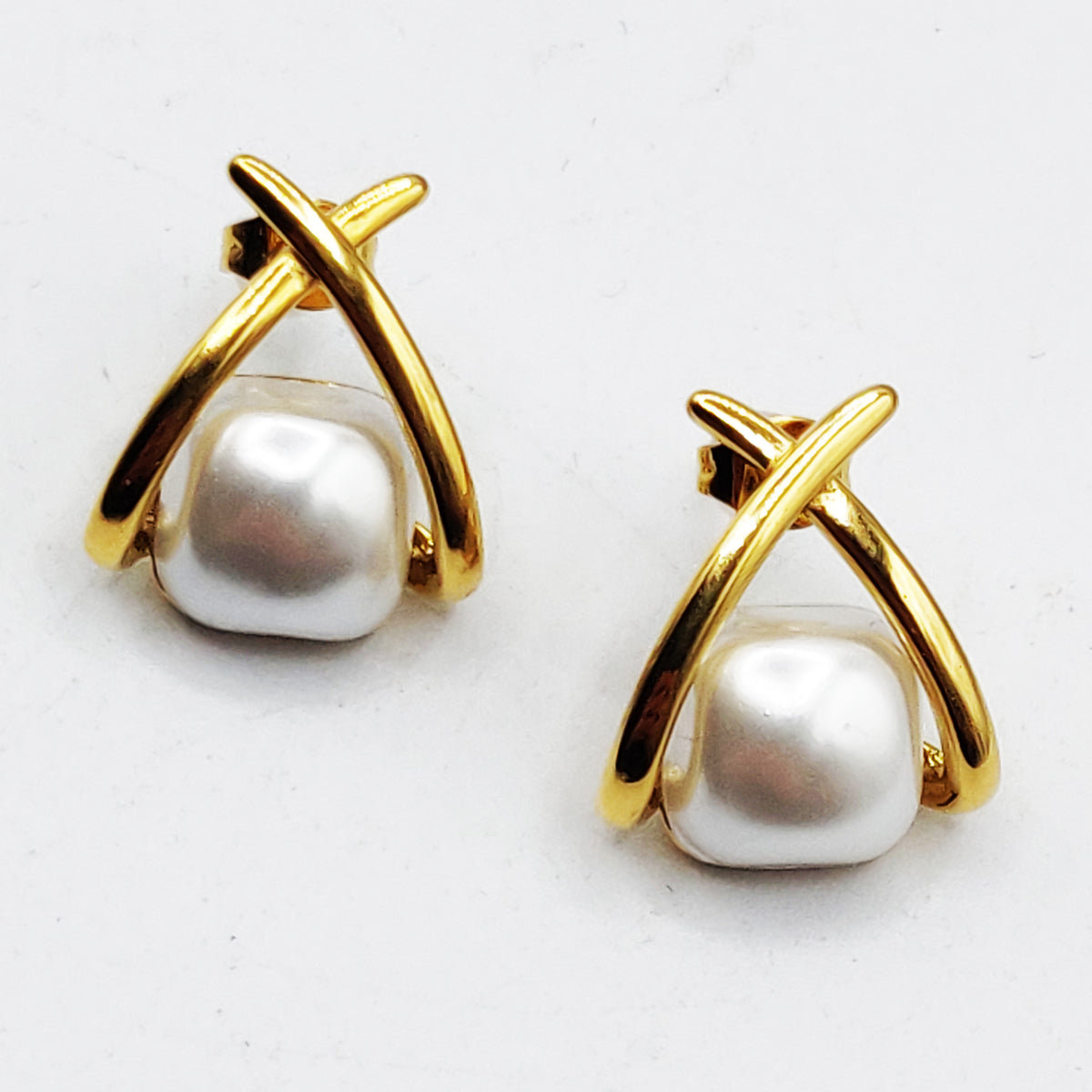 Boucles d'oreilles X Perle d'imitation Blanche Luxe