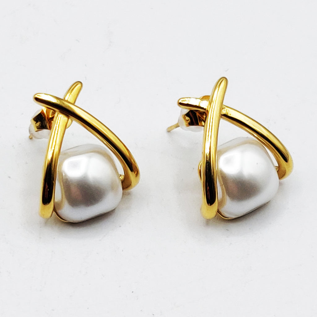 Boucles d'oreilles X Perle d'imitation Blanche Luxe