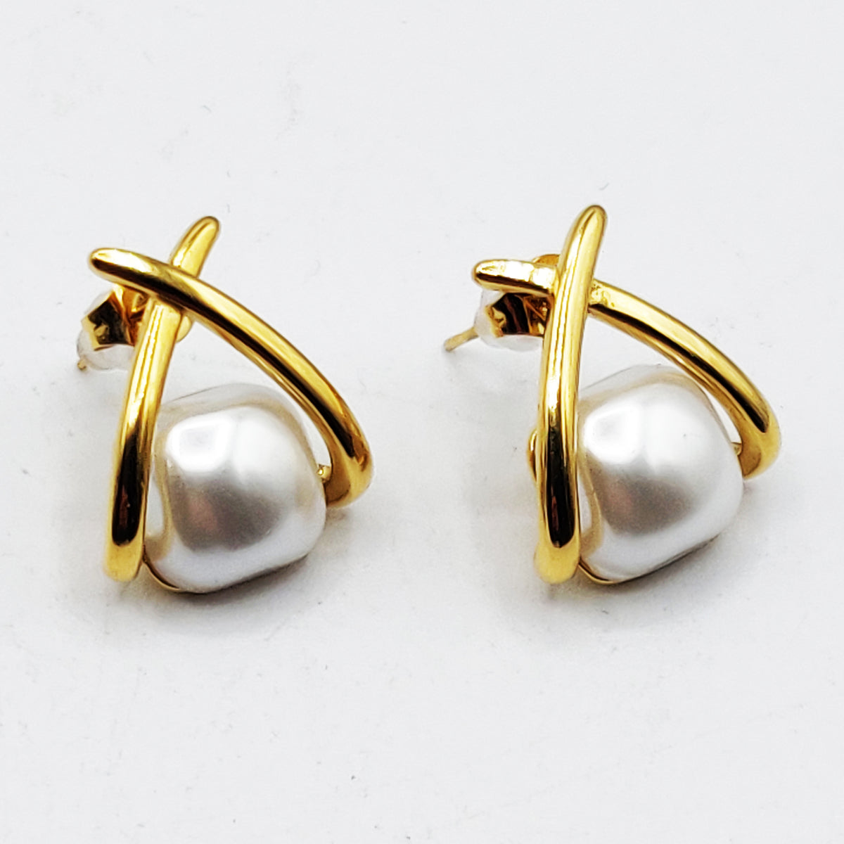 Boucles d'oreilles X Perle d'imitation Blanche Luxe