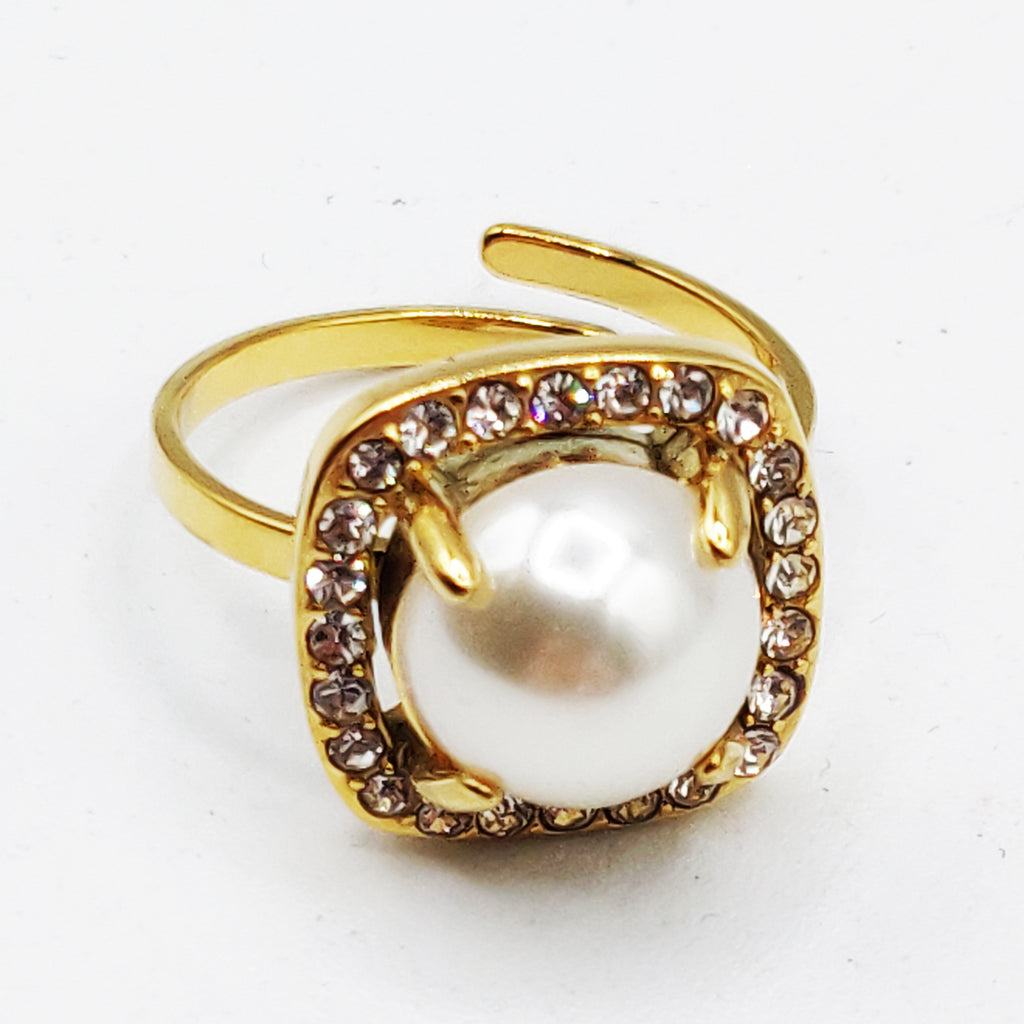 Bague Perle d'imitation Blanche Tour Cristaux