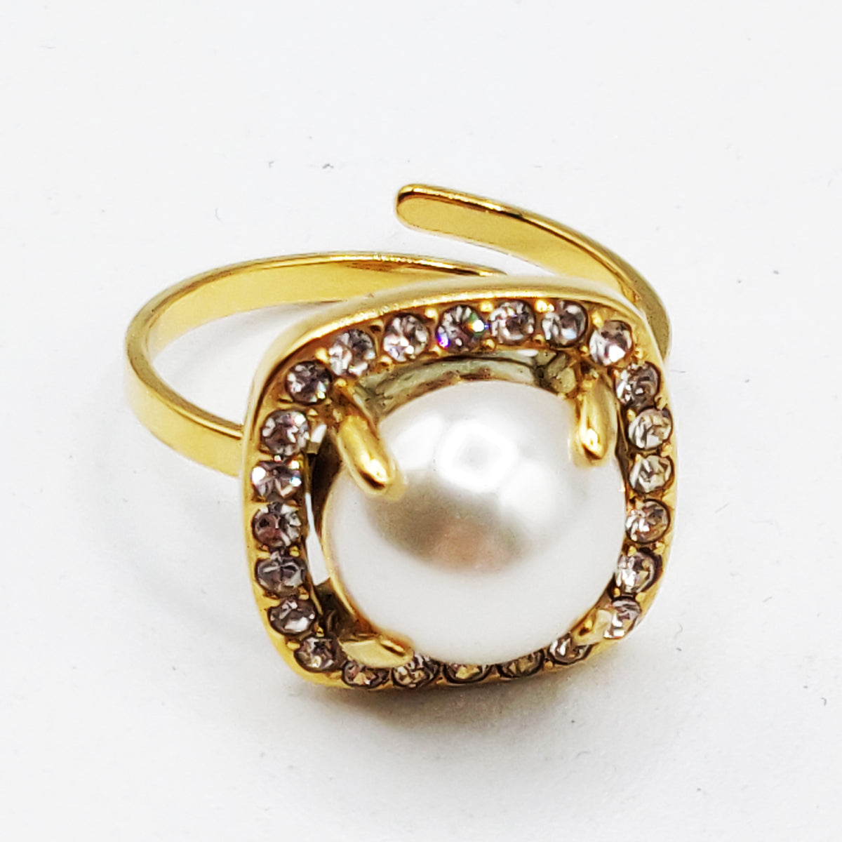 Bague Perle d'imitation Blanche Tour Cristaux