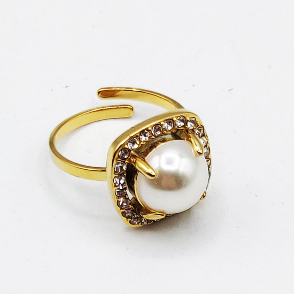 Bague Perle d'imitation Blanche Tour Cristaux