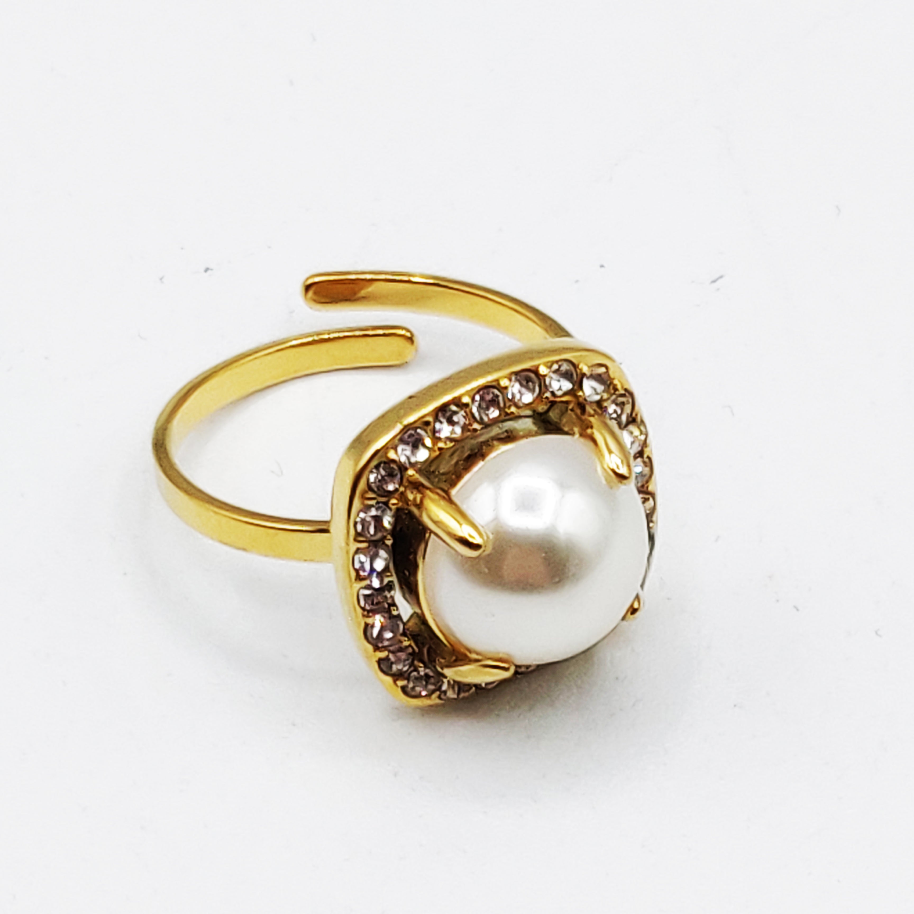 Bague Perle d'imitation Blanche Tour Cristaux