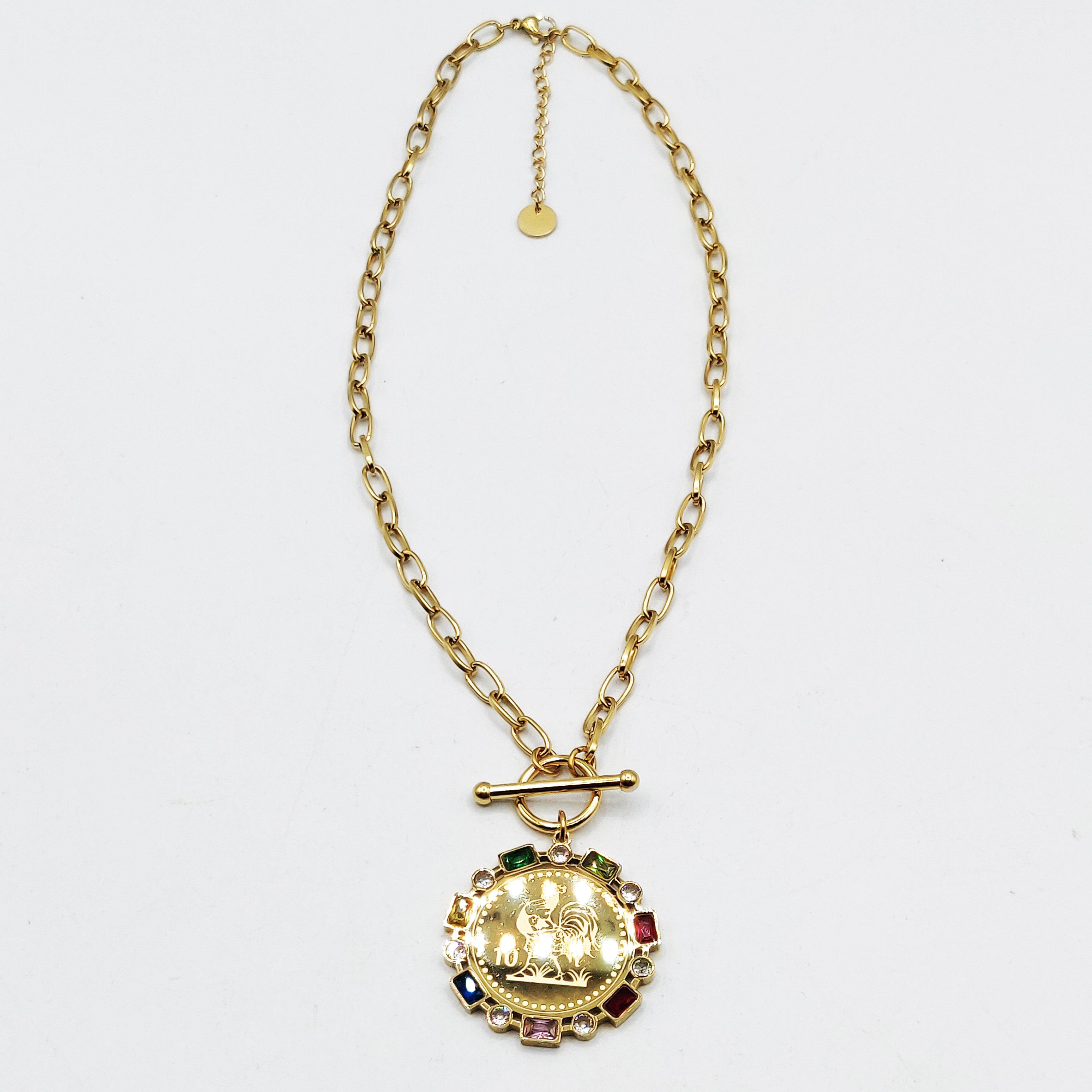 Collier Chaîne Louise Coq Tour Cristaux Multicolores Luxe