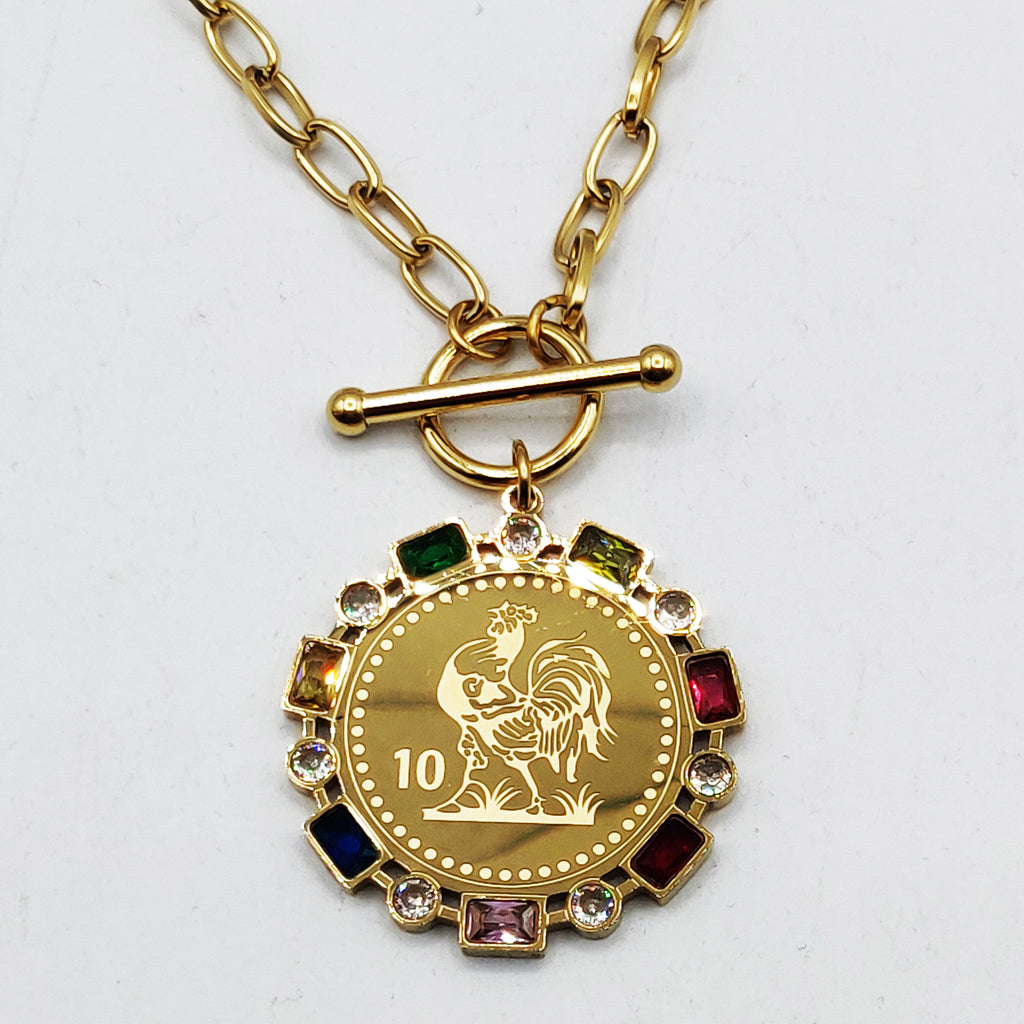 Collier Chaîne Louise Coq Tour Cristaux Multicolores Luxe