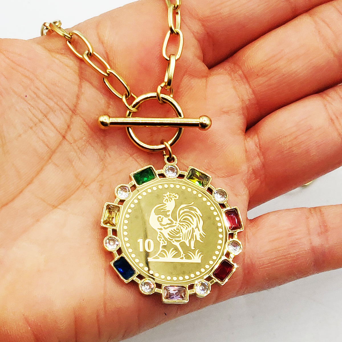 Collier Chaîne Louise Coq Tour Cristaux Multicolores Luxe