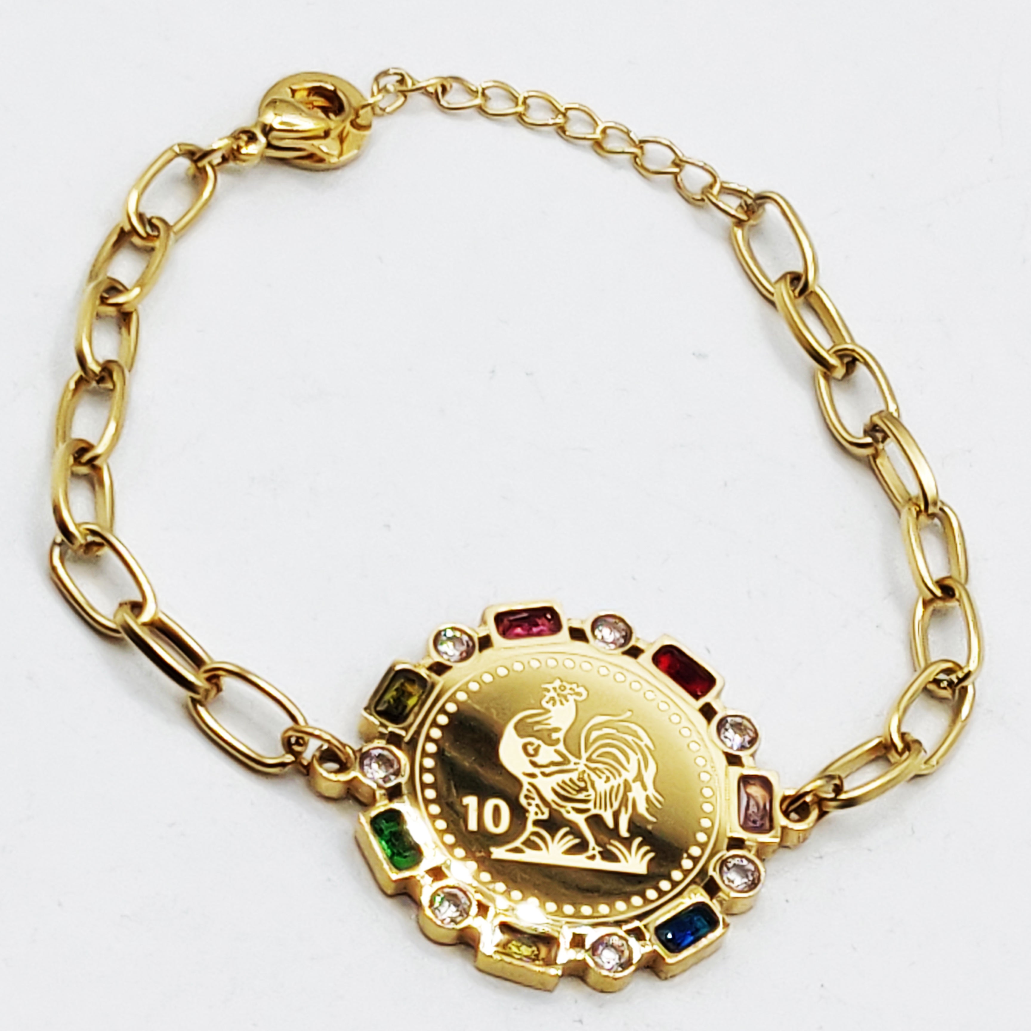 Bracelet Chaîne Louise Coq Tour Cristaux Multicolores Luxe