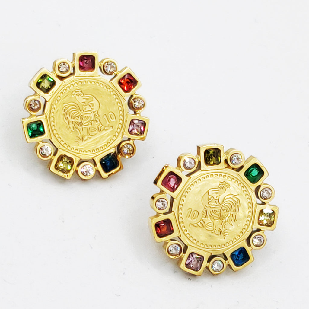 Boucles d'oreilles Chaîne Louise Coq Tour Cristaux Multicolores Luxe