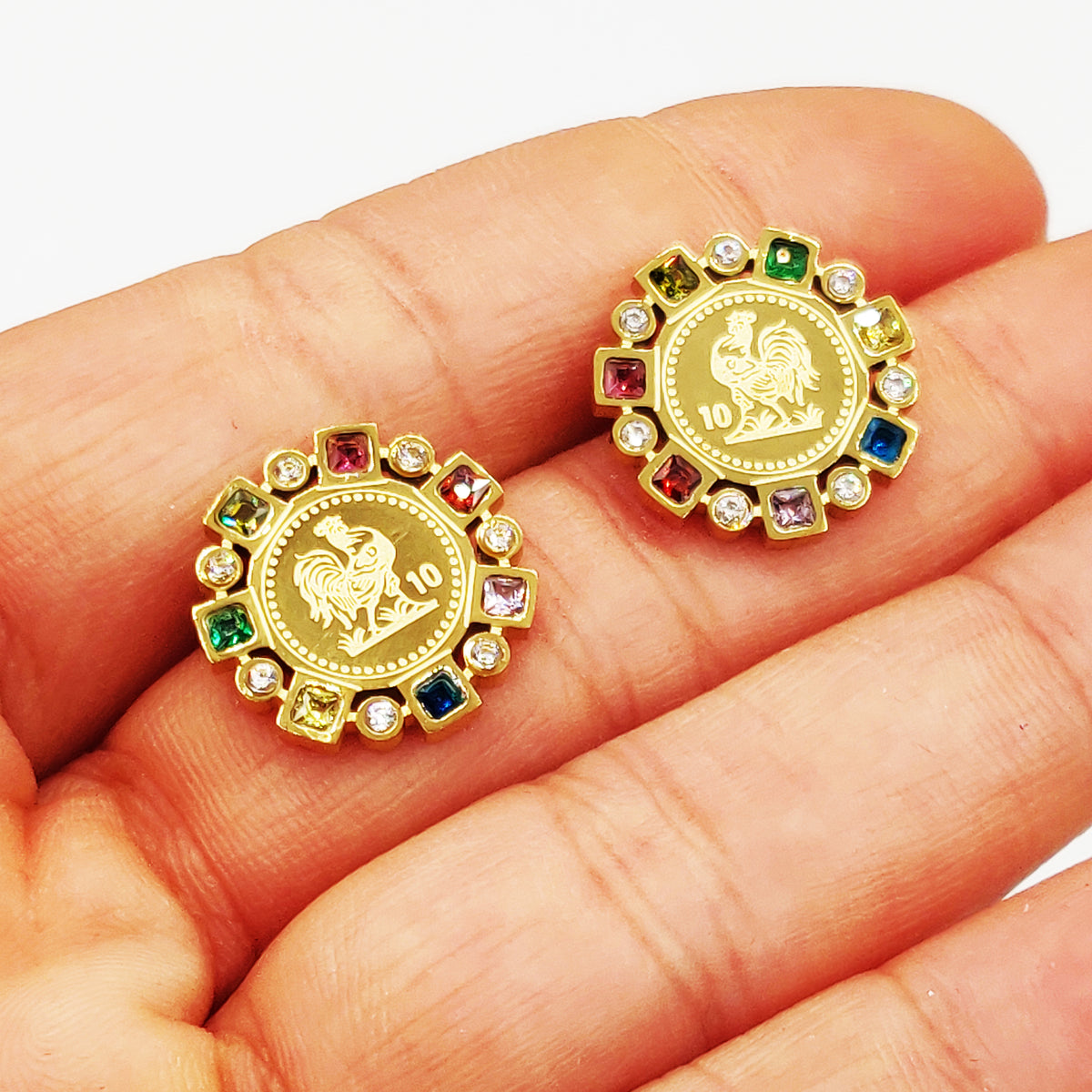 Boucles d'oreilles Chaîne Louise Coq Tour Cristaux Multicolores Luxe