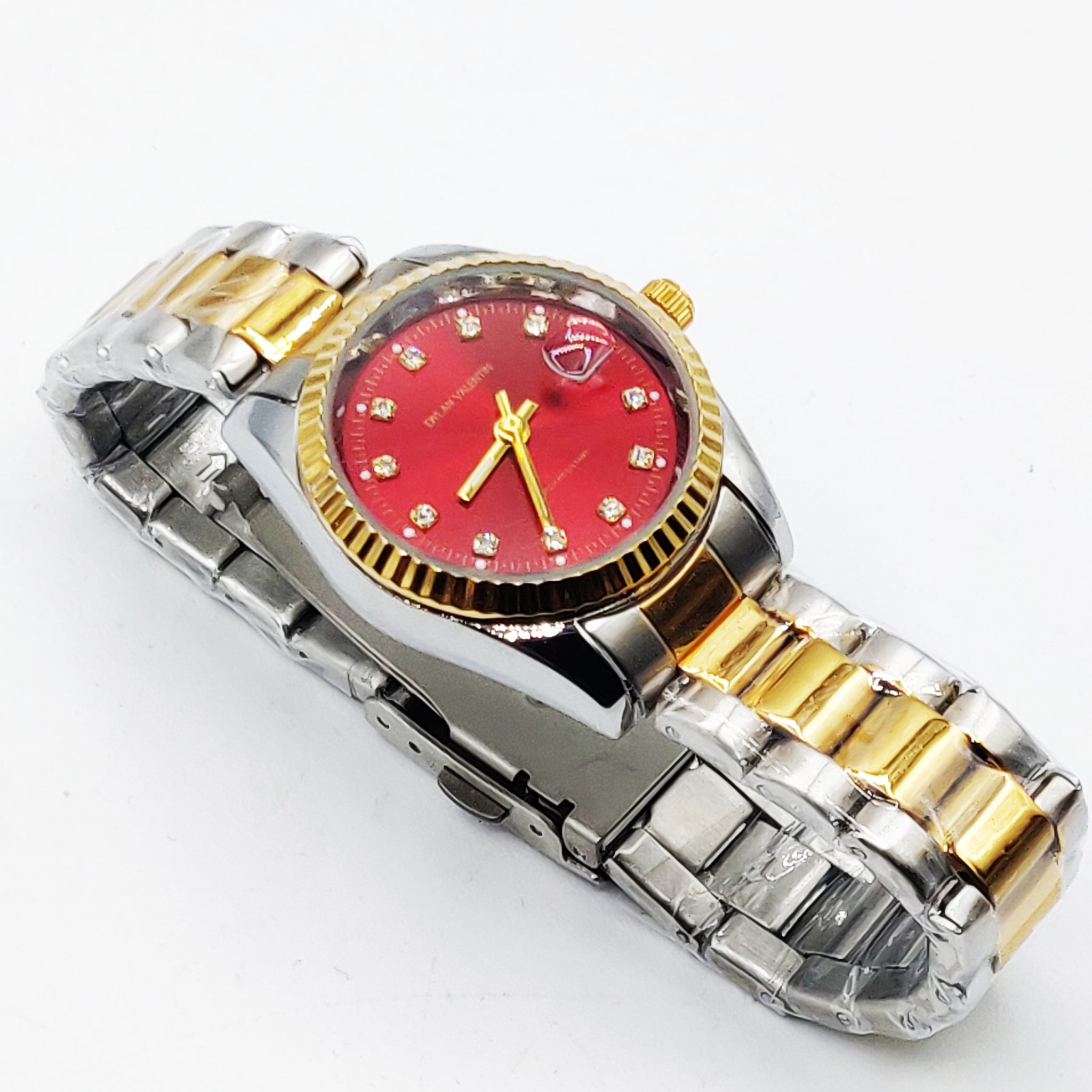 Montre Dylan Valentin DV6507 Fond Rouge Bracelet Argenté et Doré