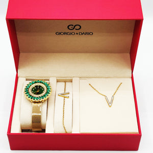 Coffret Montre Giorgio & Dario EU6489 Fond Vert avec Collier et Bracelet V Cristaux