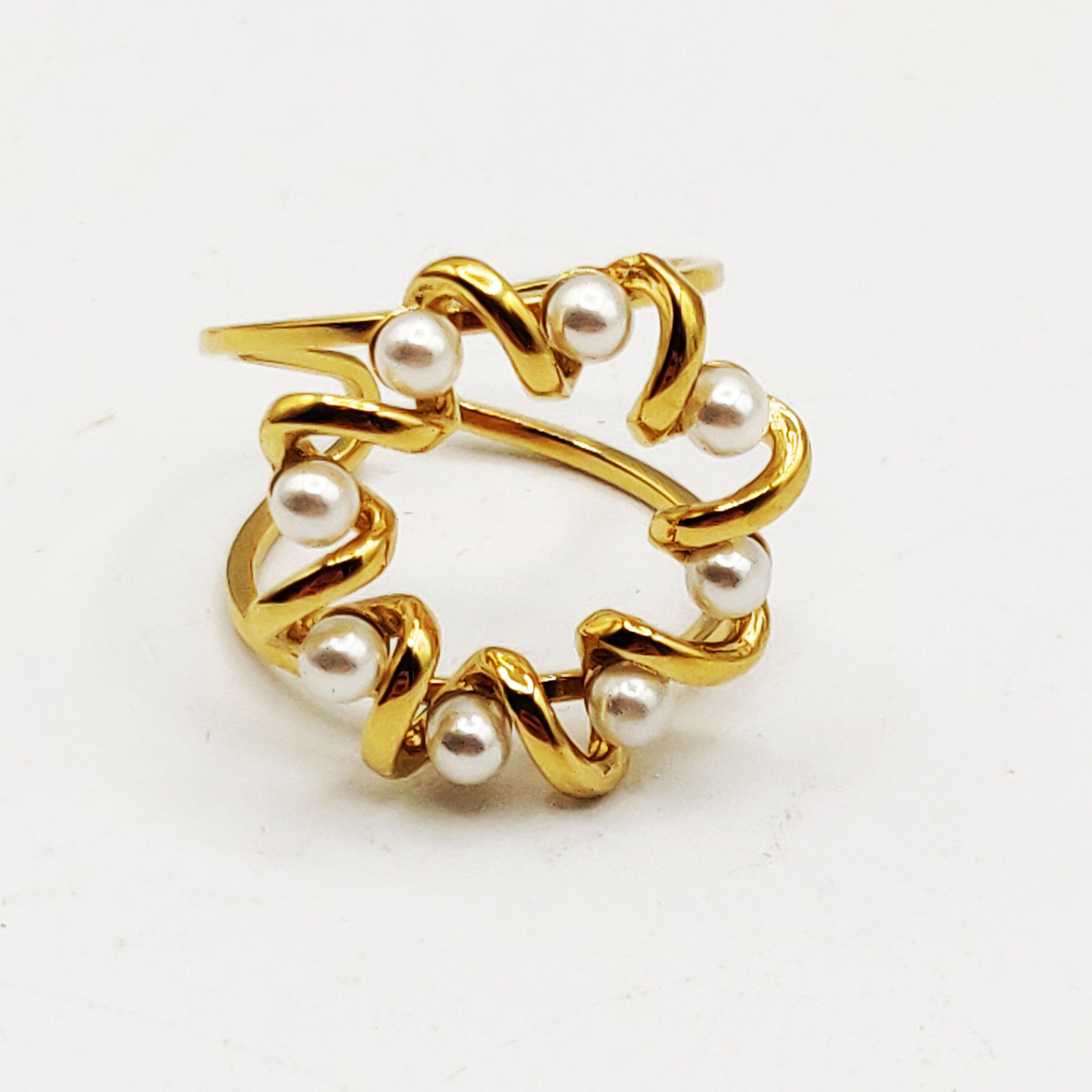 Bague Tourbillon Perles d'imitation Blanches
