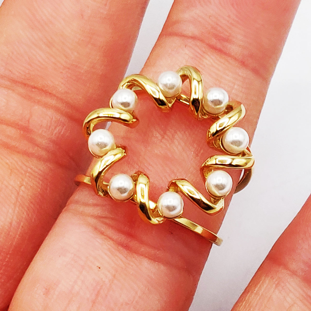 Bague Tourbillon Perles d'imitation Blanches