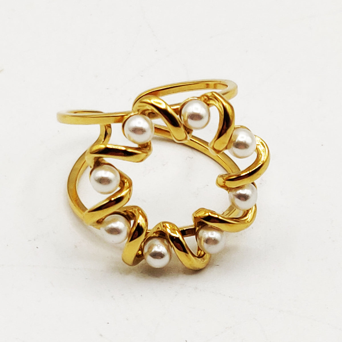 Bague Tourbillon Perles d'imitation Blanches