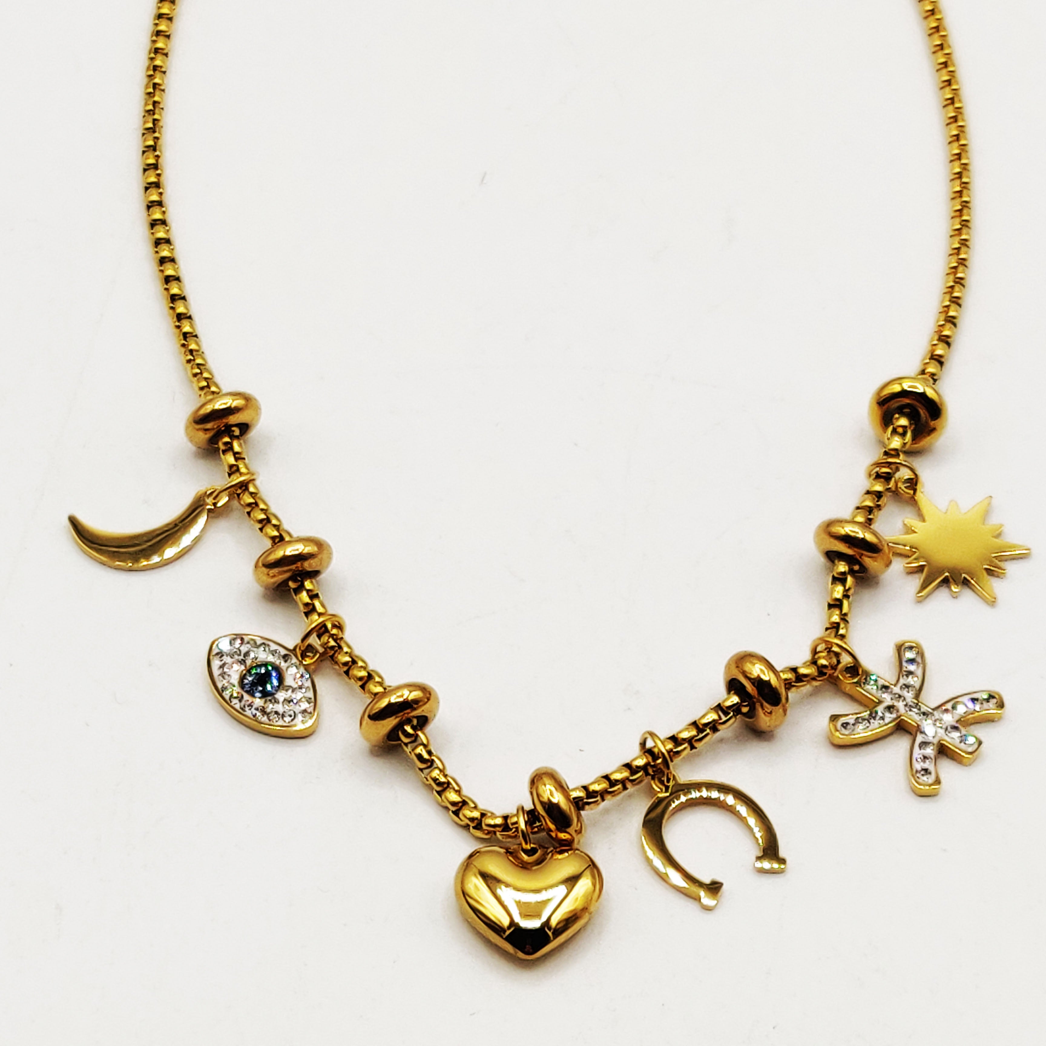 Collier Chaîne Arrondie Multi Pendentifs Coeur Luxe