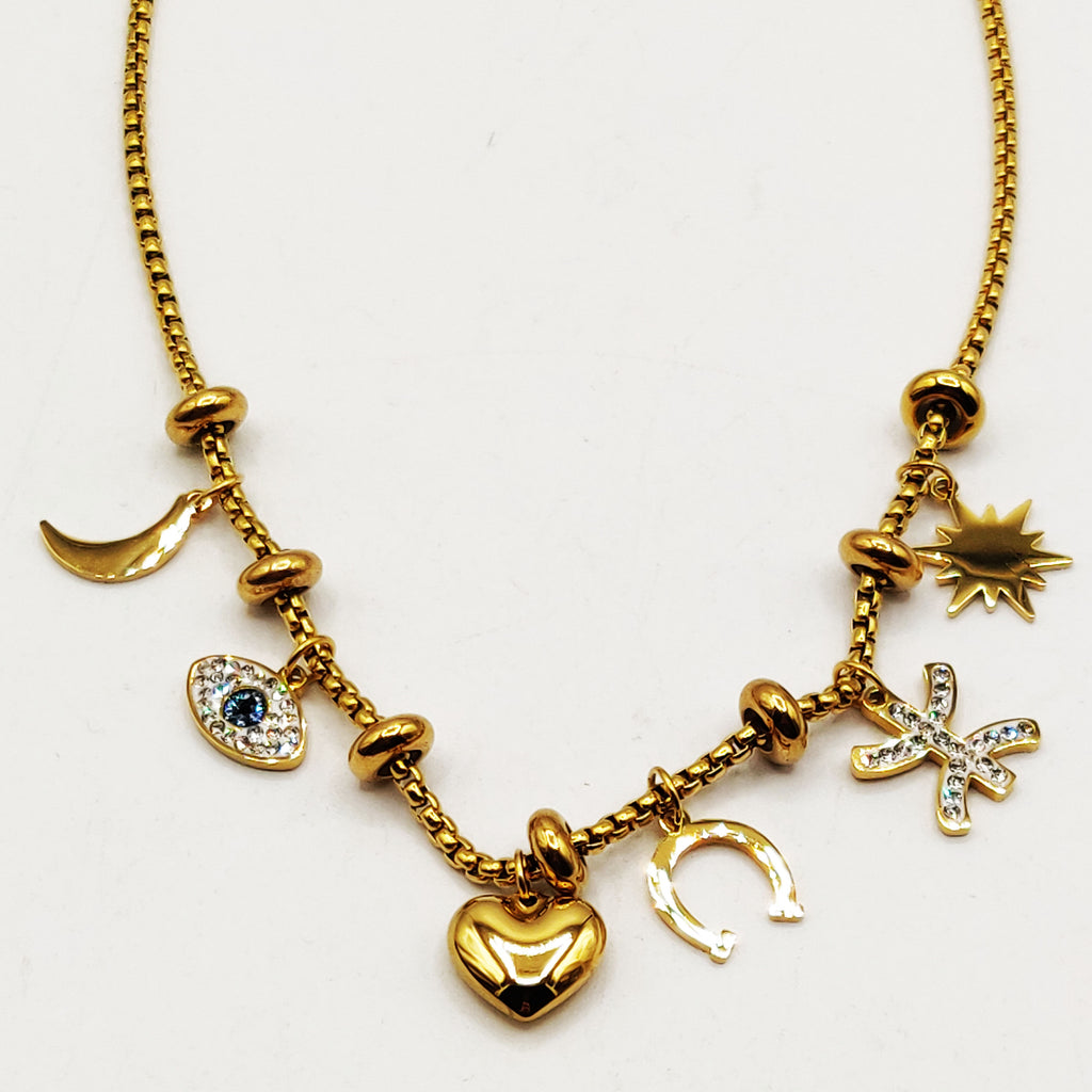 Collier Chaîne Arrondie Multi Pendentifs Coeur Luxe
