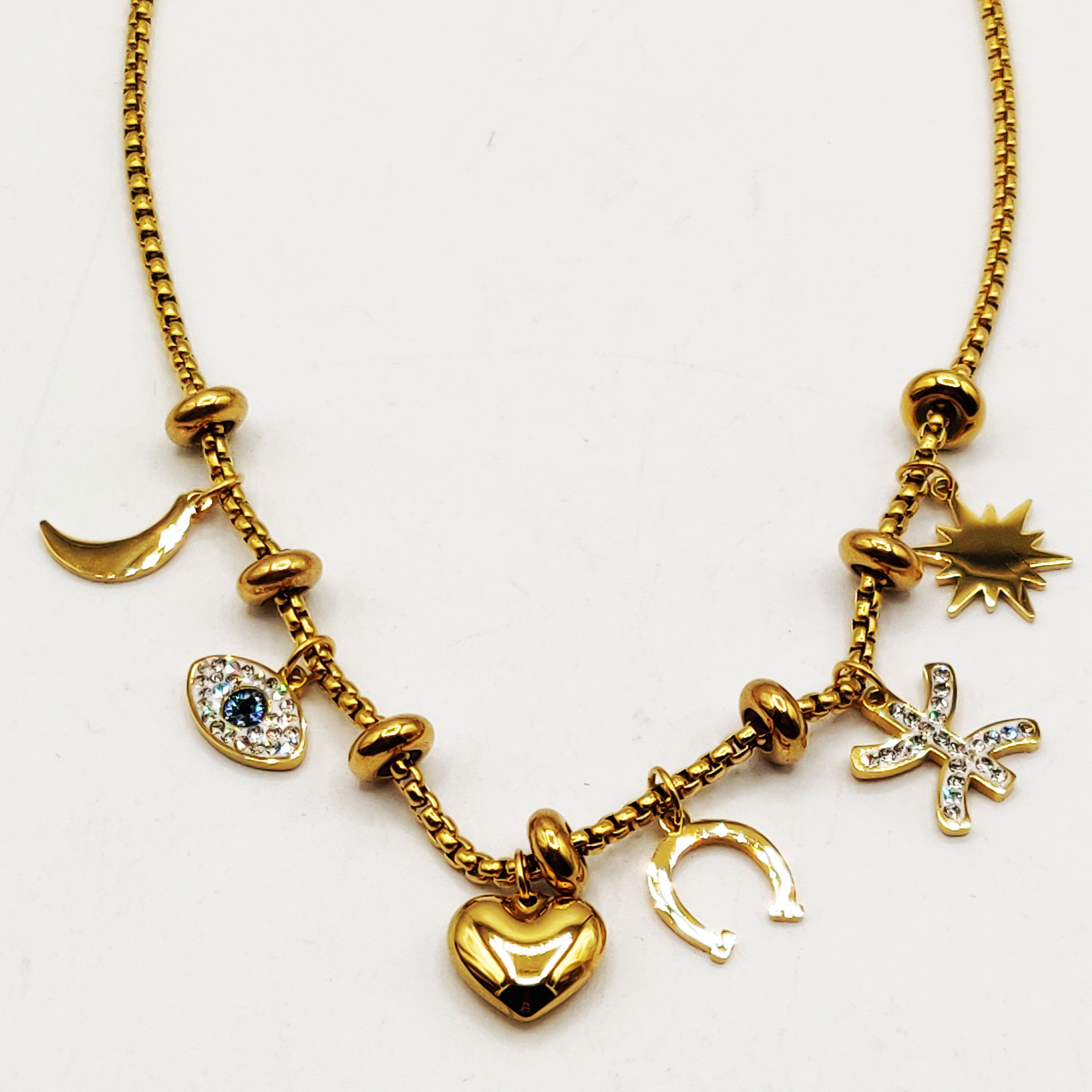 Collier Chaîne Arrondie Multi Pendentifs Coeur Luxe