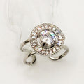 Bague Argentées Cercle Cristaux et Gros Cristal