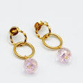 Boucles d'oreilles Boule de Cristal Rose et Perle d'imitation