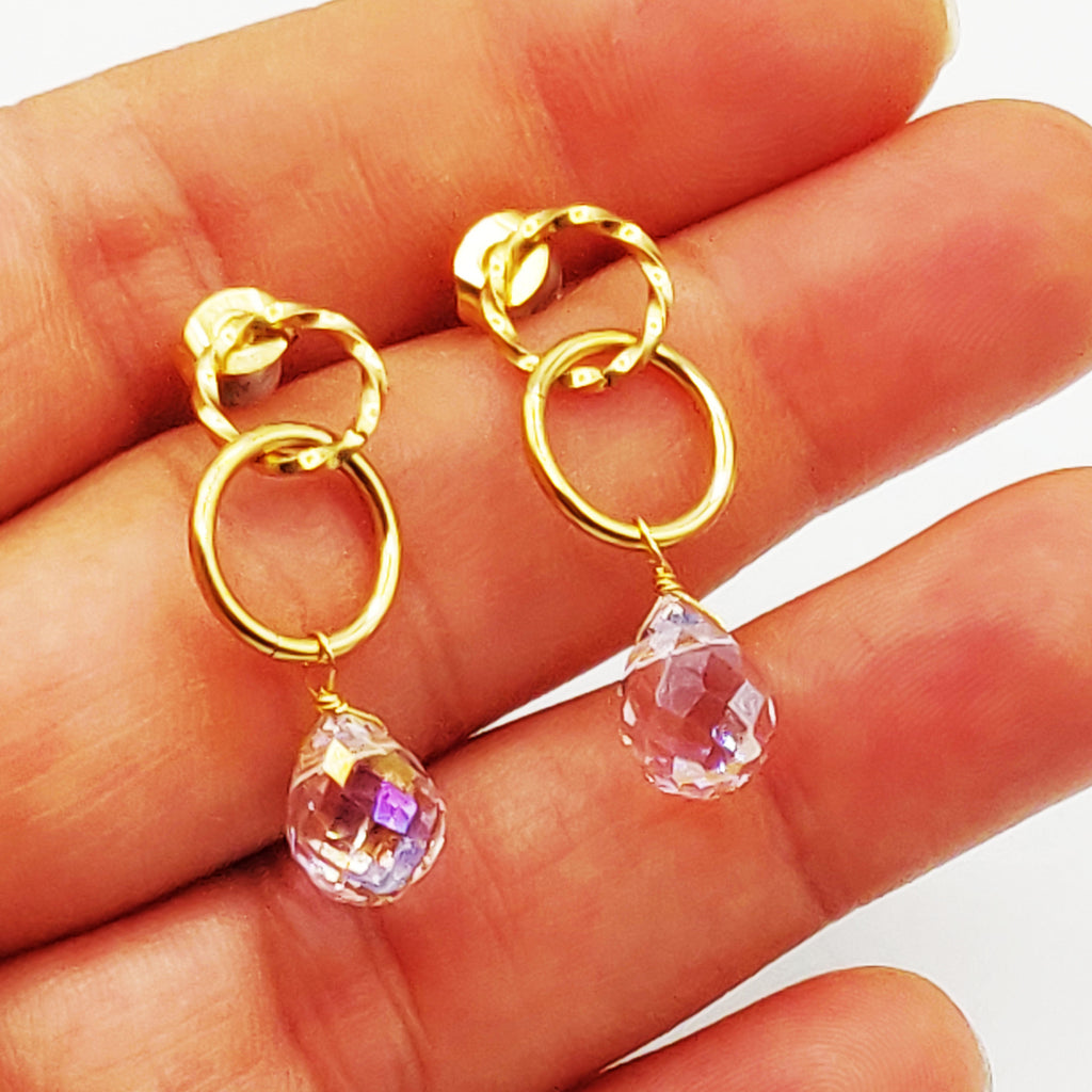Boucles d'oreilles Boule de Cristal Rose et Perle d'imitation
