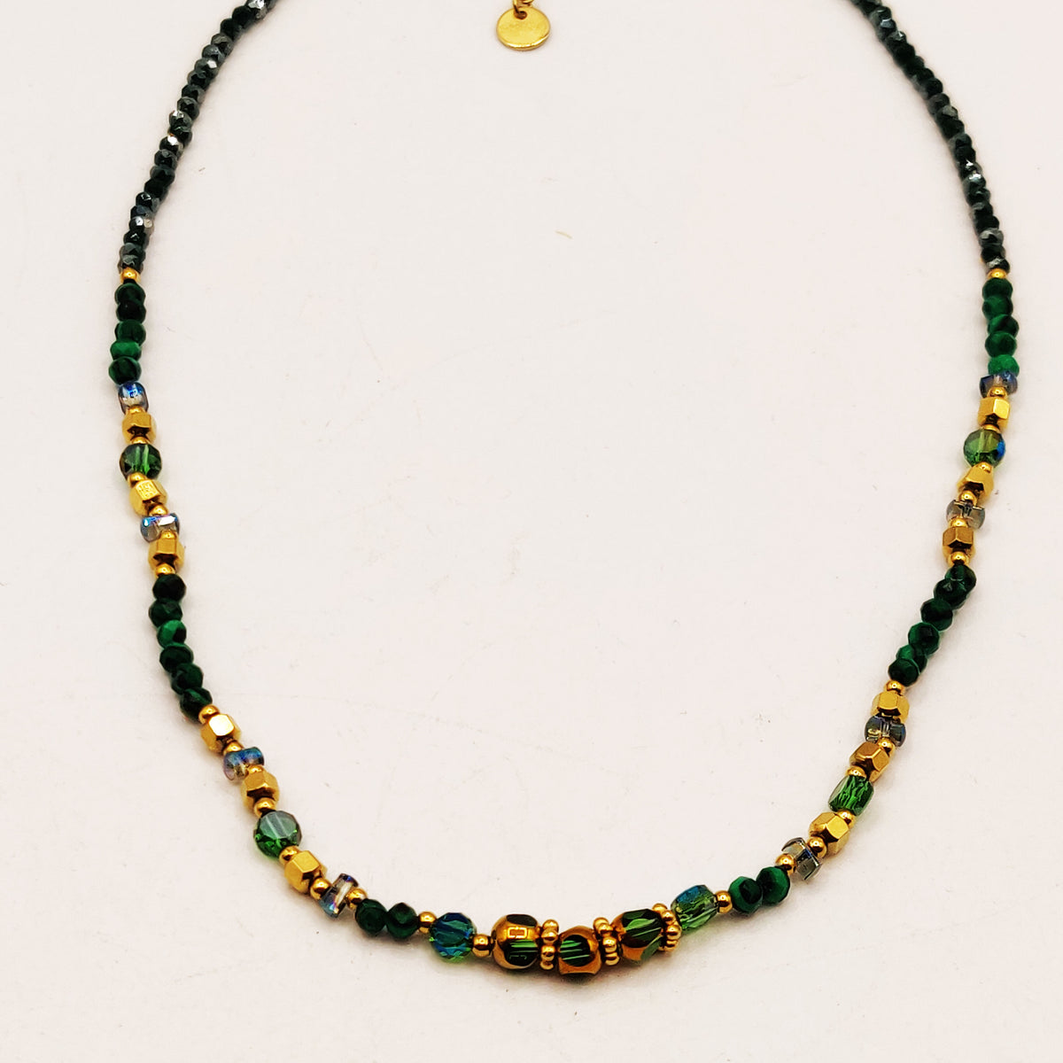 Collier Multi Perles d'imitation Vertes et Dorées