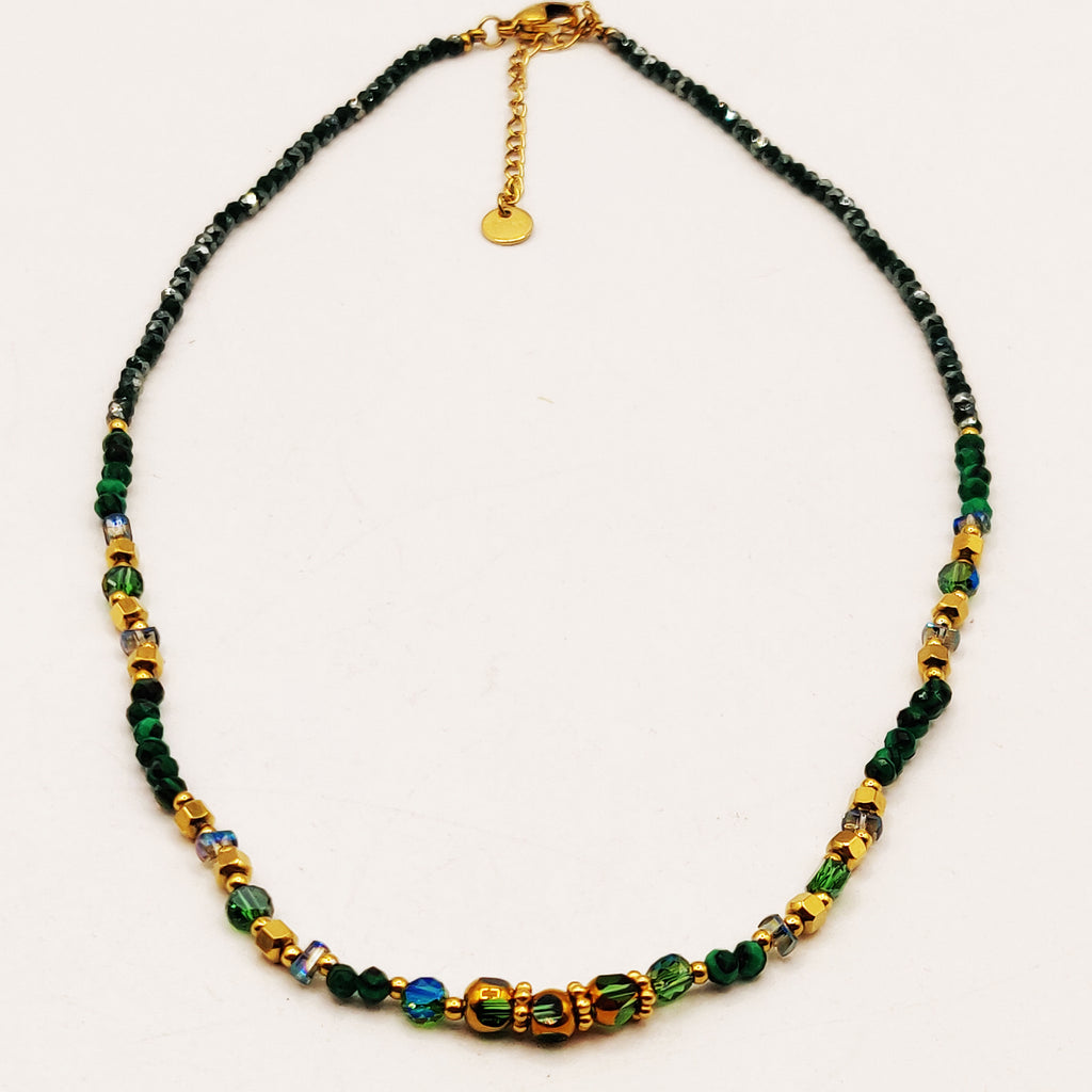 Collier Multi Perles d'imitation Vertes et Dorées