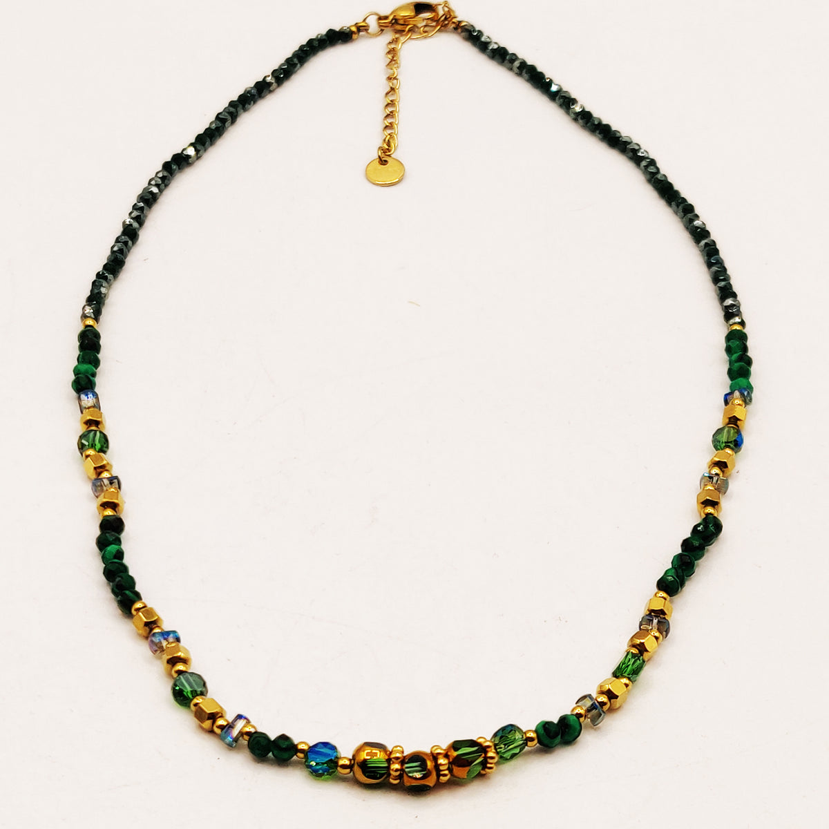 Collier Multi Perles d'imitation Vertes et Dorées