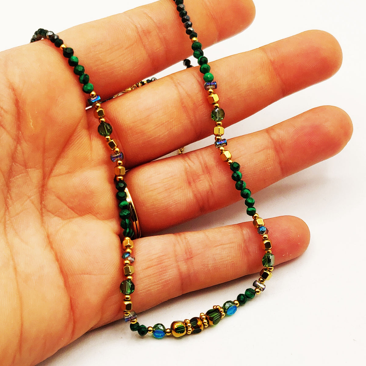Collier Multi Perles d'imitation Vertes et Dorées
