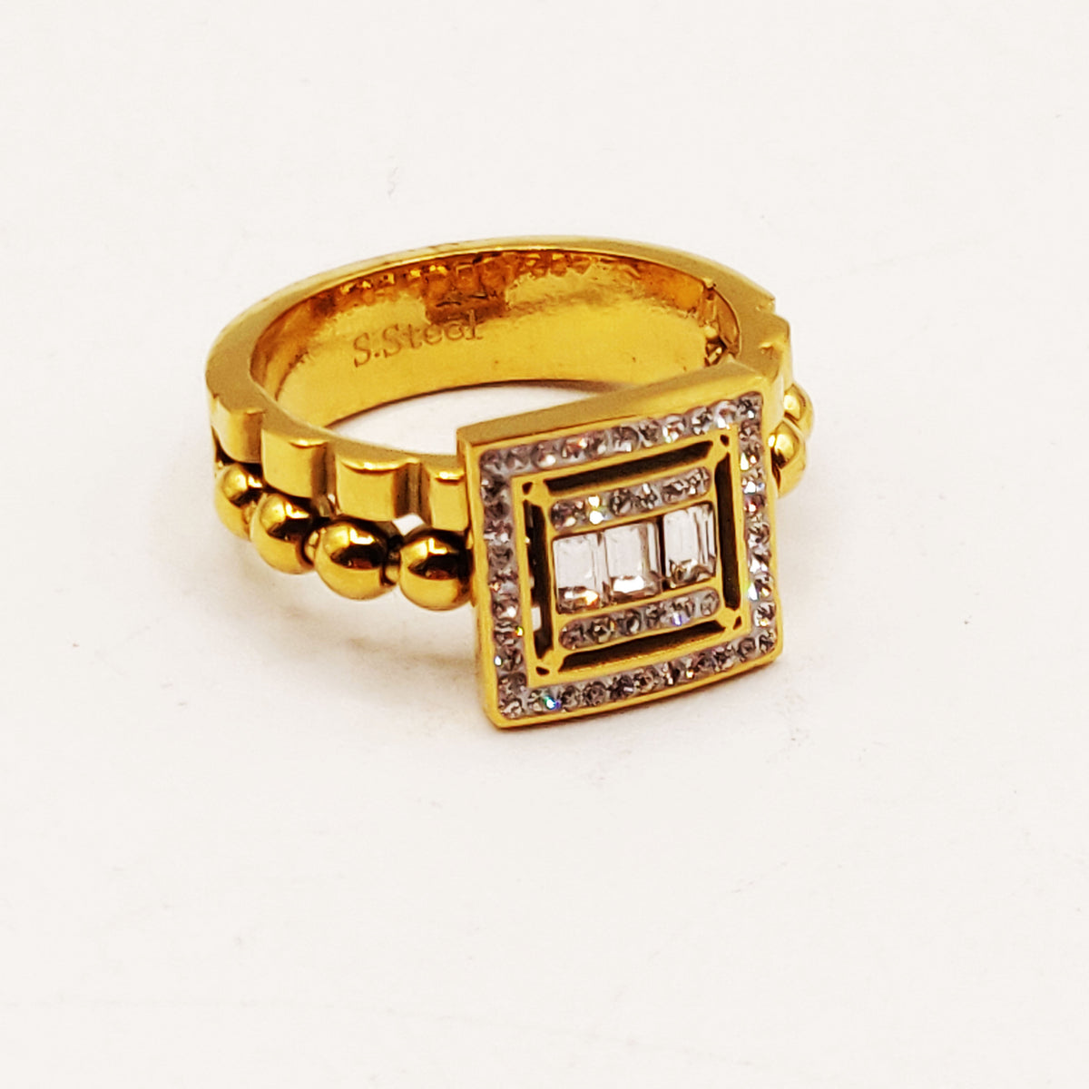 Bague Boules et Vagues Rectangle Cristaux Luxe
