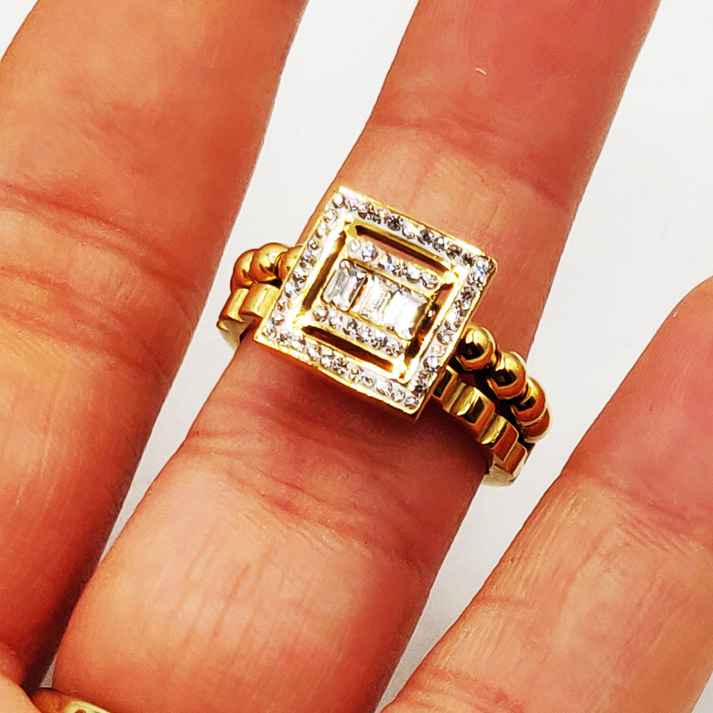 Bague Boules et Vagues Rectangle Cristaux Luxe