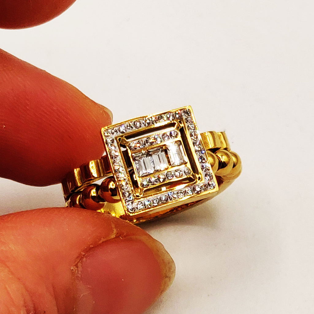 Bague Boules et Vagues Rectangle Cristaux Luxe