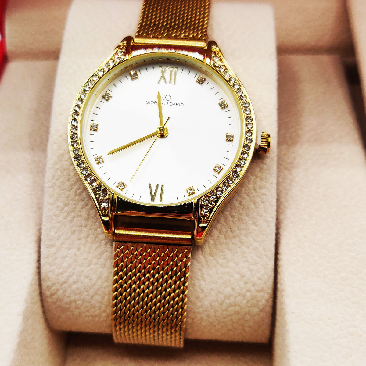 Coffret Montre Giorgio & Dario EU6336 Fond Blanc avec Collier et Boucles d'oreilles Ovales Cristaux
