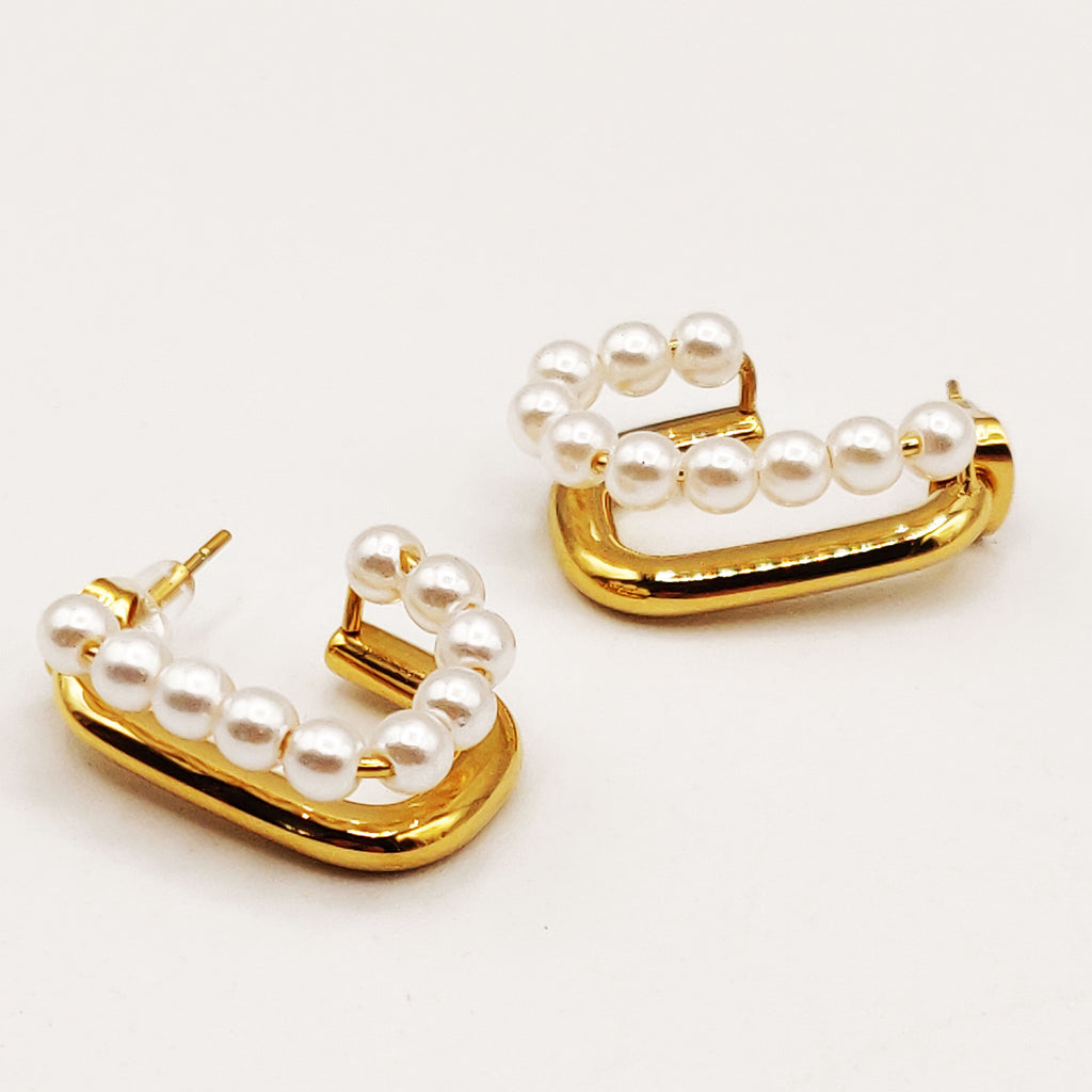 Boucles d'oreilles Multi Ovales et Perles d'imitation Blanches