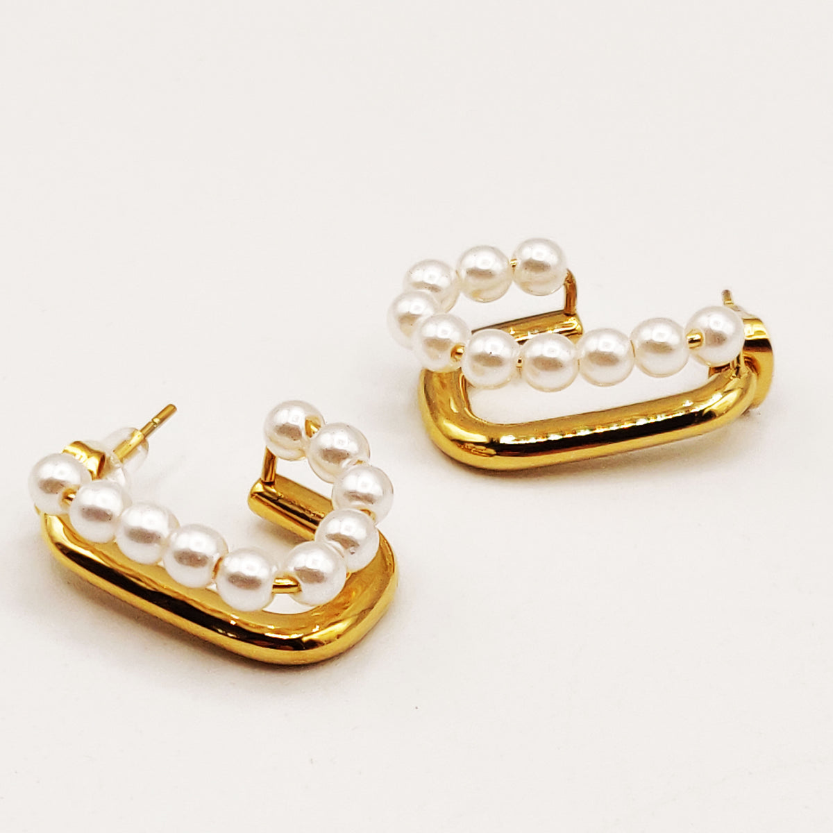 Boucles d'oreilles Multi Ovales et Perles d'imitation Blanches