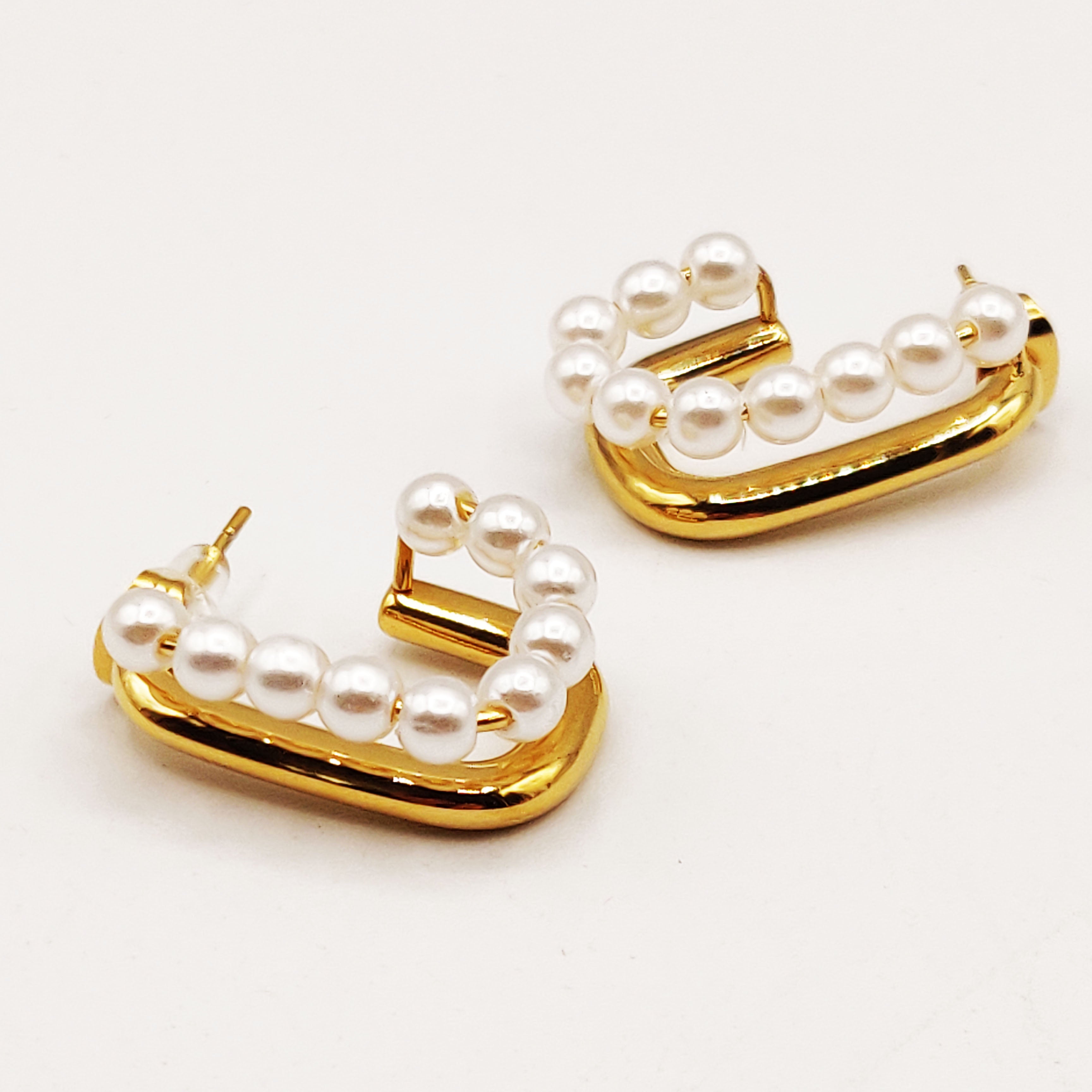 Boucles d'oreilles Multi Ovales et Perles d'imitation Blanches