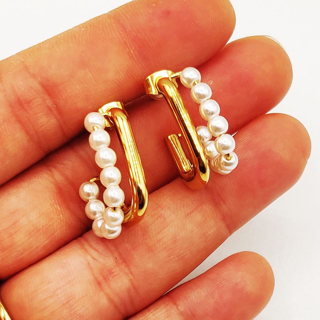 Boucles d'oreilles Multi Ovales et Perles d'imitation Blanches