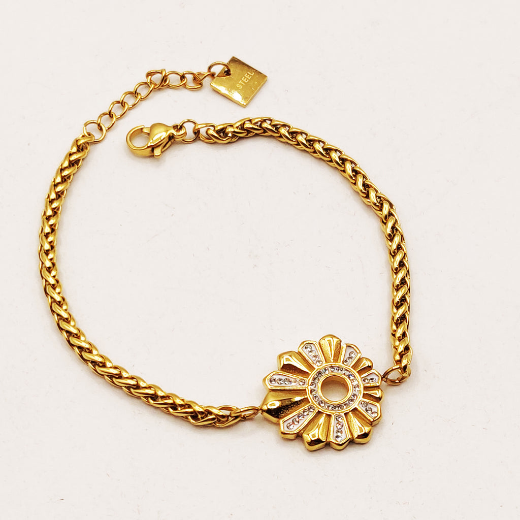 Bracelet Torsade Fleur Dorée et Cristaux Luxe