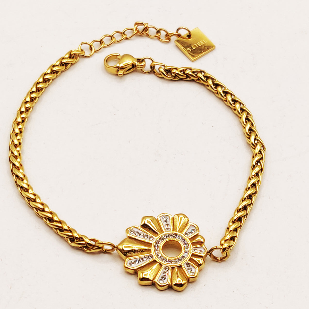 Bracelet Torsade Fleur Dorée et Cristaux Luxe