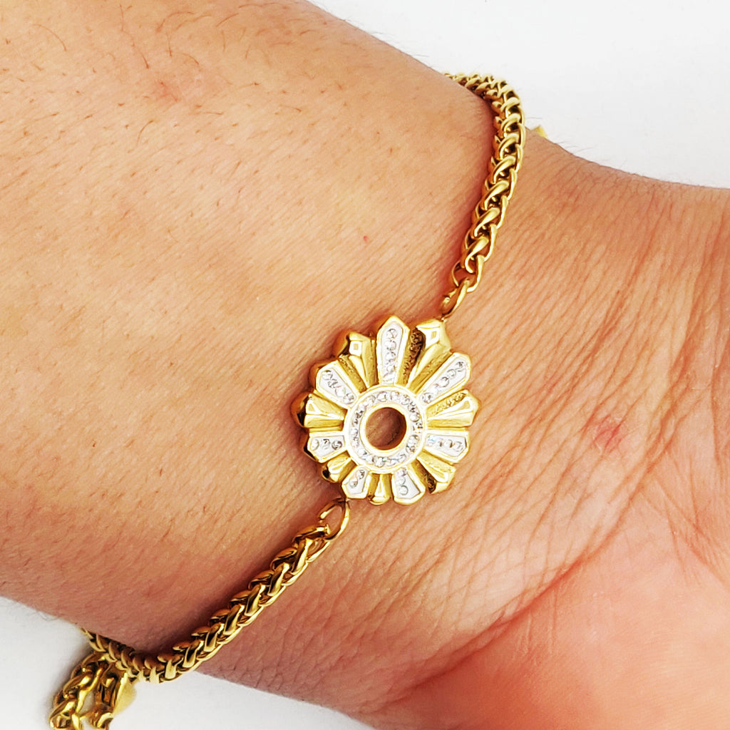 Bracelet Torsade Fleur Dorée et Cristaux Luxe