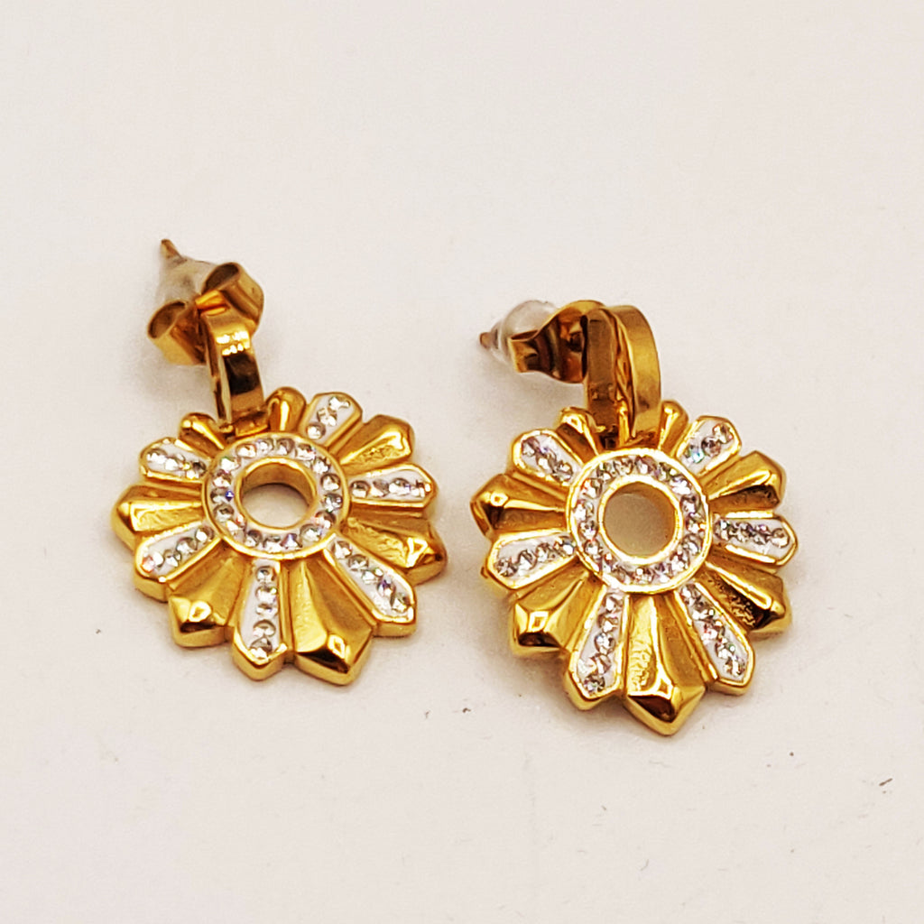 Boucles d'oreilles Torsade Fleur Dorée et Cristaux Luxe