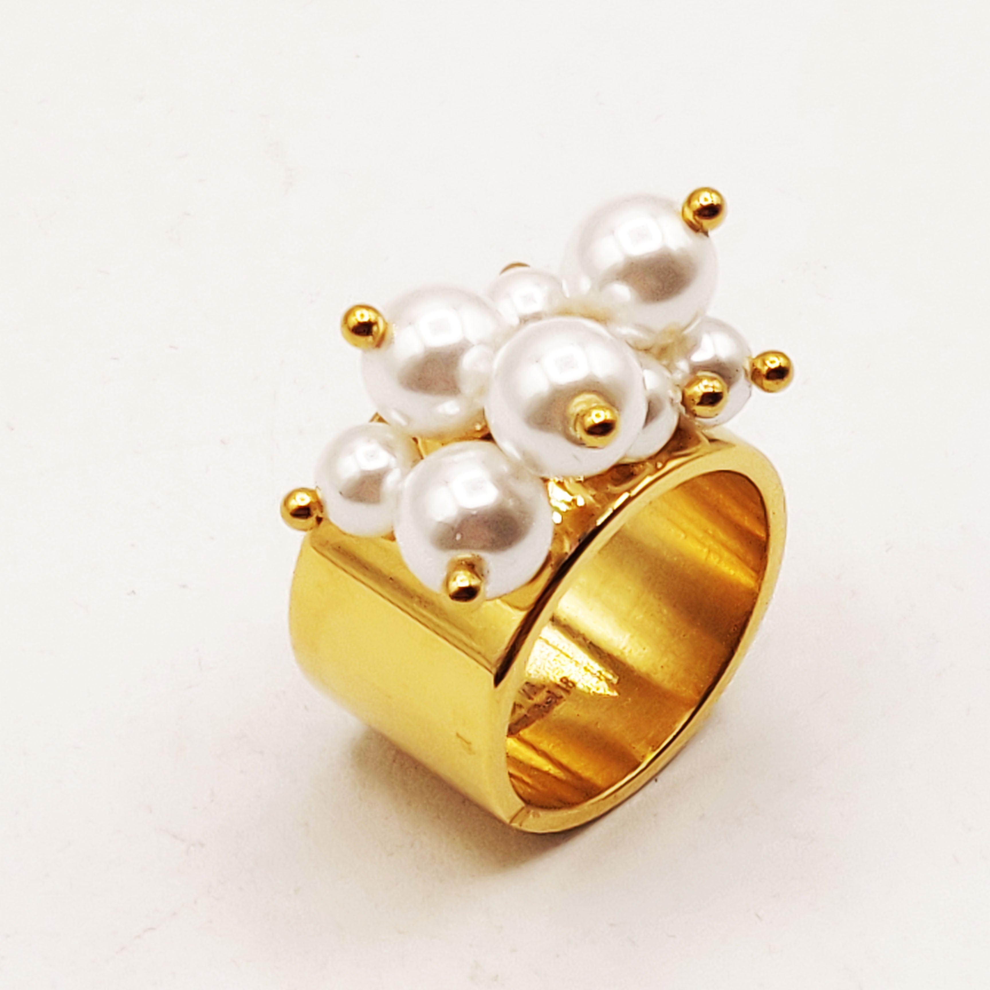 Bague Large Bouquet de Perles d'imitation Blanches