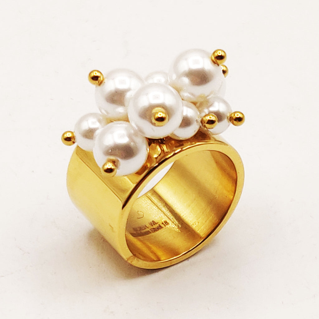 Bague Large Bouquet de Perles d'imitation Blanches